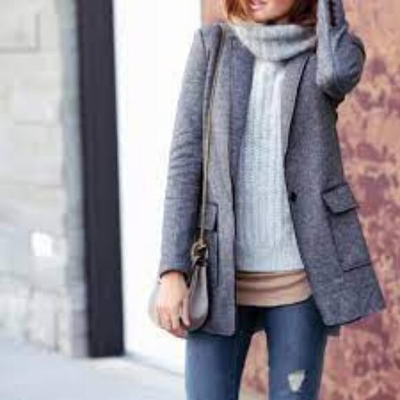 BANANA REPUBLIC Women's Heather Grey Wool-Blend Knit DB Blazer 2P - Picture 2 of 12